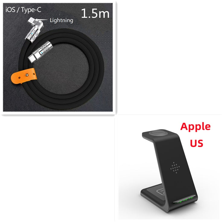 Carregador Sem Fio Rápido 3 em 1 – Suporte para Celular, Smartwatch e Fone