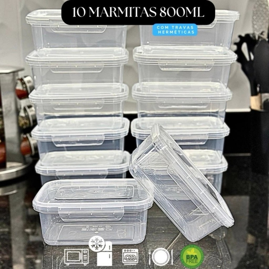 Kit Marmitas Potes 750ml com Travas Laterais BPA FREE – Organizador de Congelador