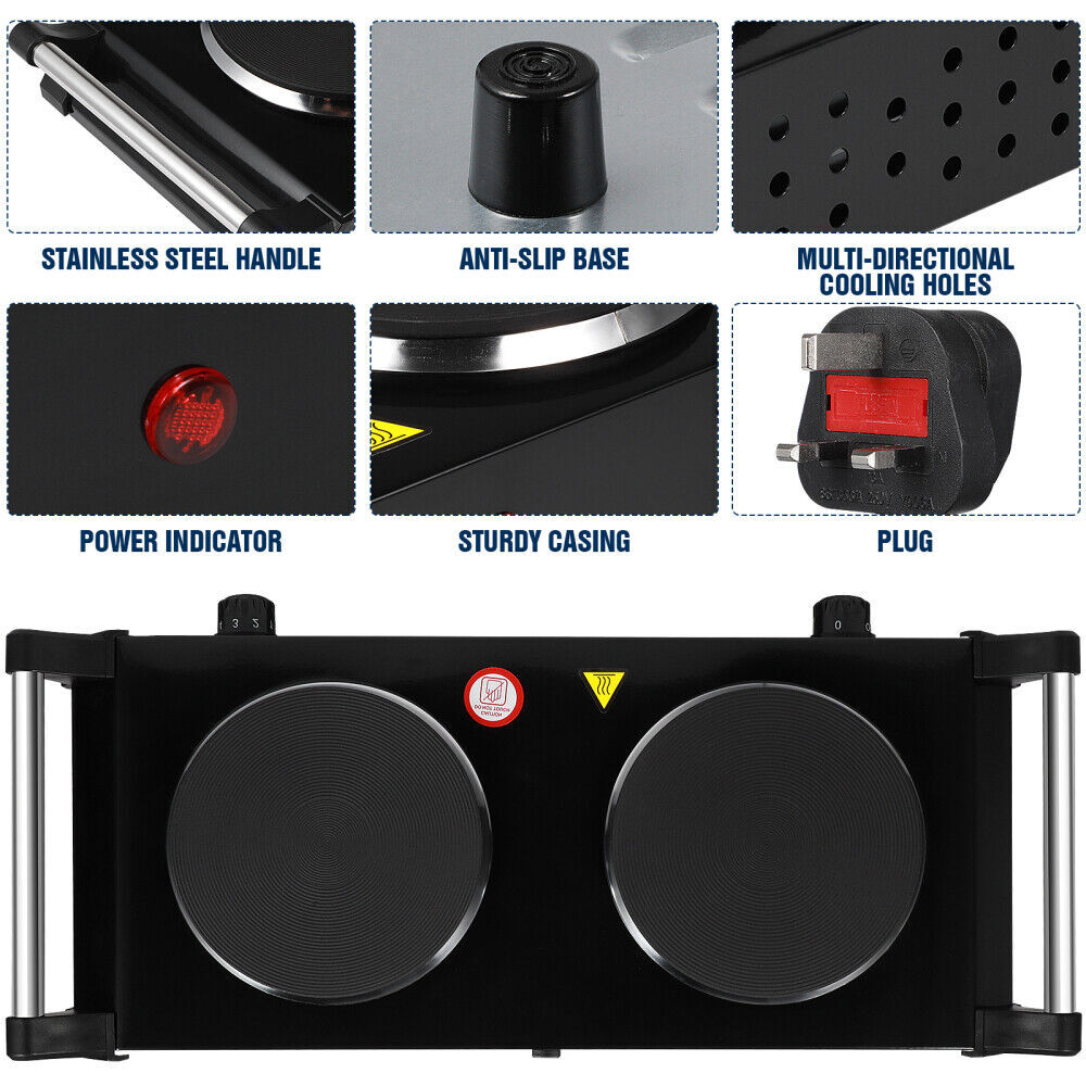 Fogão Elétrico Duplo 2000W com Cabo e Controle de Temperatura – Portátil