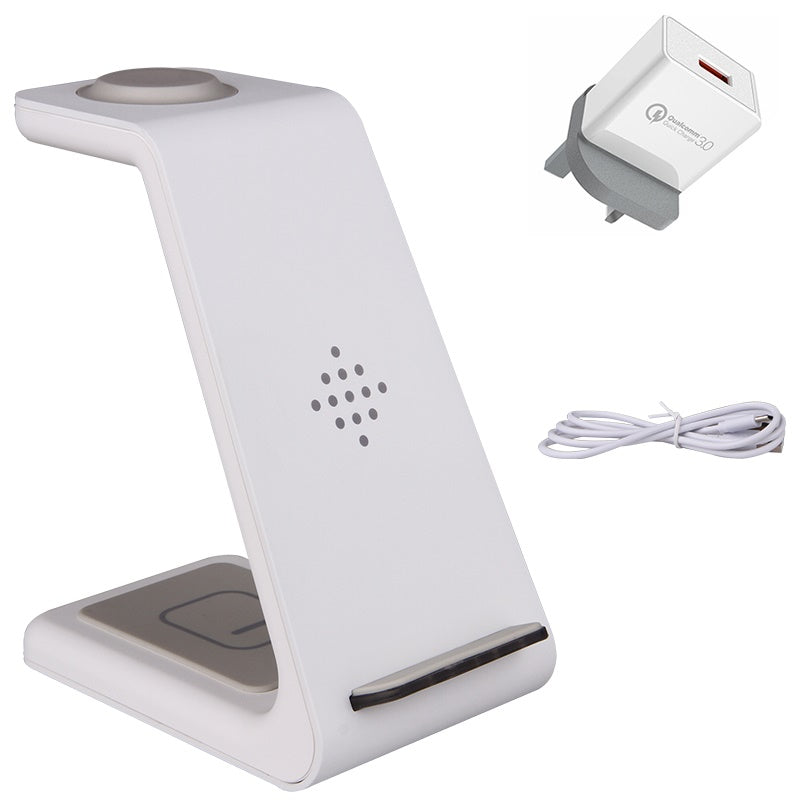 Carregador Sem Fio Rápido 3 em 1 – Suporte para Celular, Smartwatch e Fone